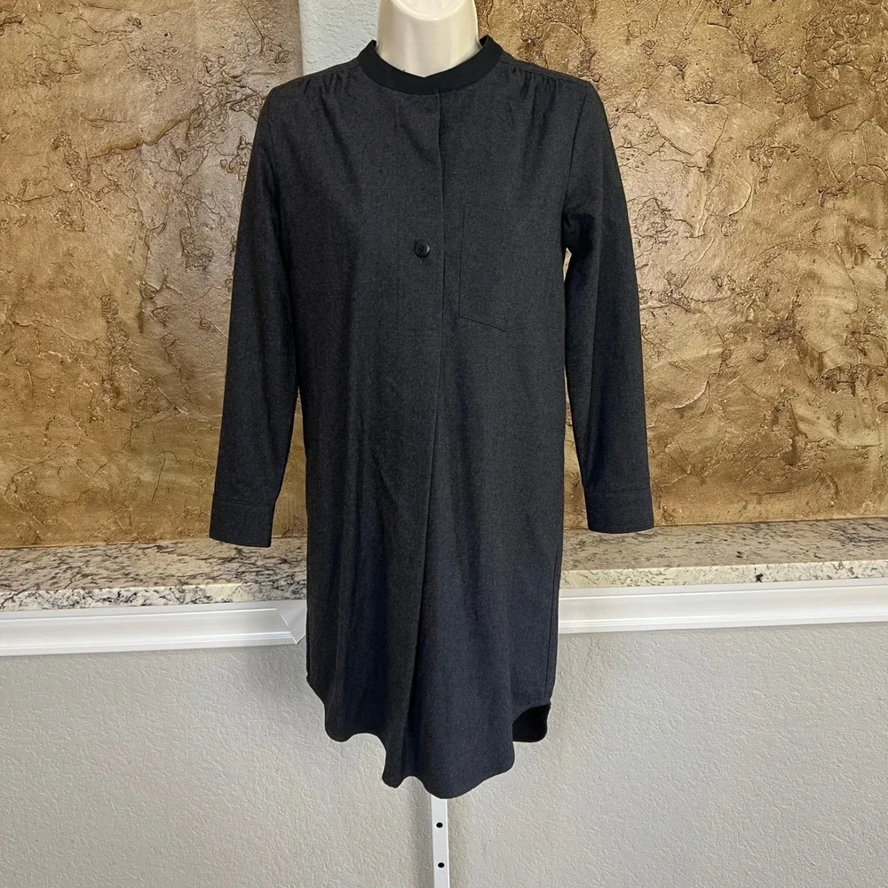 NWT Madewell Shirt Dress‎ XXS Charcoal Grey Wool Blend Mini Dark Academia Tunic